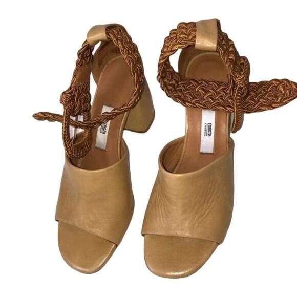 Miista London Sandals Womens Size 6 Ankle Wrap Camel Leather Heeled Adjustable - Picture 5 of 12
